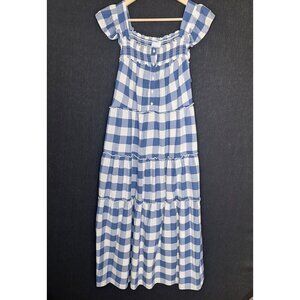 💙 Old Navy Gingham Soft Flowy Maxi Dress Size L Cottage Prairie Milkmaid Preppy